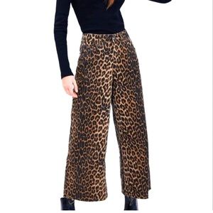 Leopard Wide Leg Raw Hem Jeans